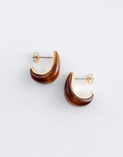& Other Stories teardrop hoop stud earrings in brown tortoise - view 1