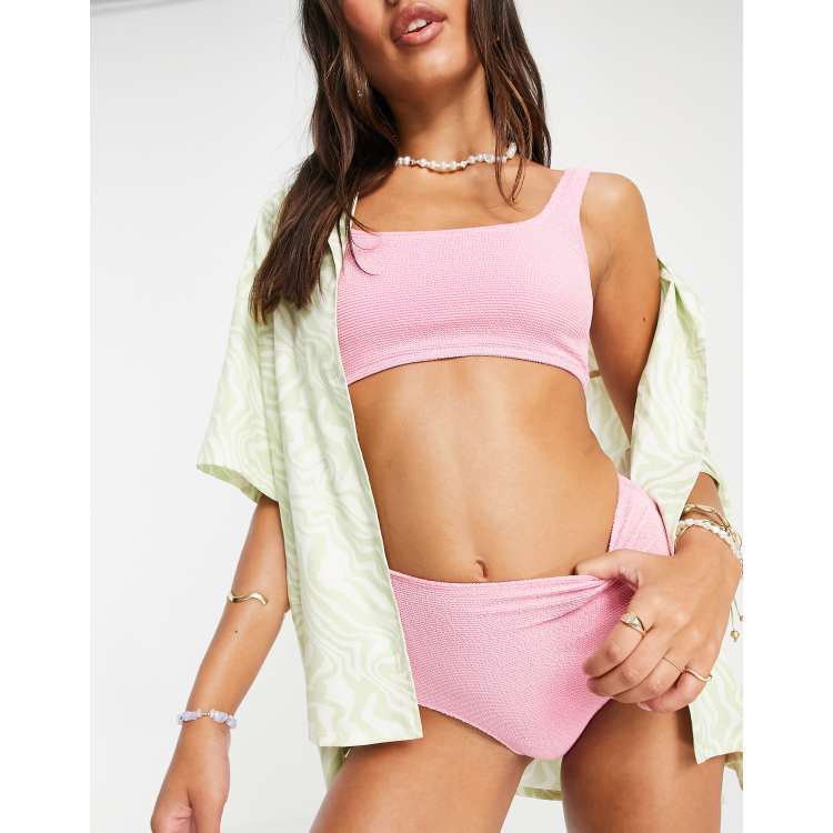 Women's Pink Textured Bikini Top