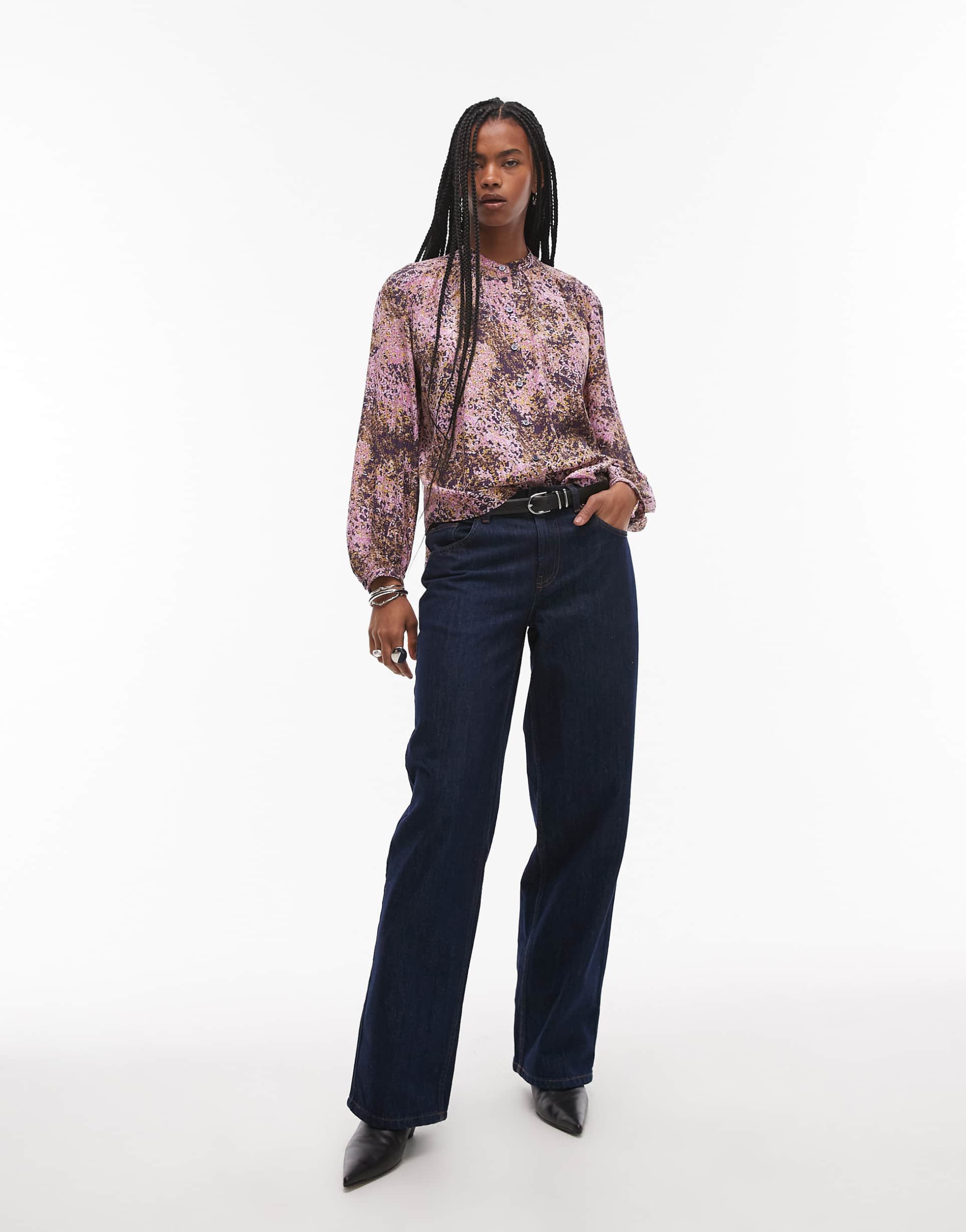 & other stories textured blouse in pink abstract print