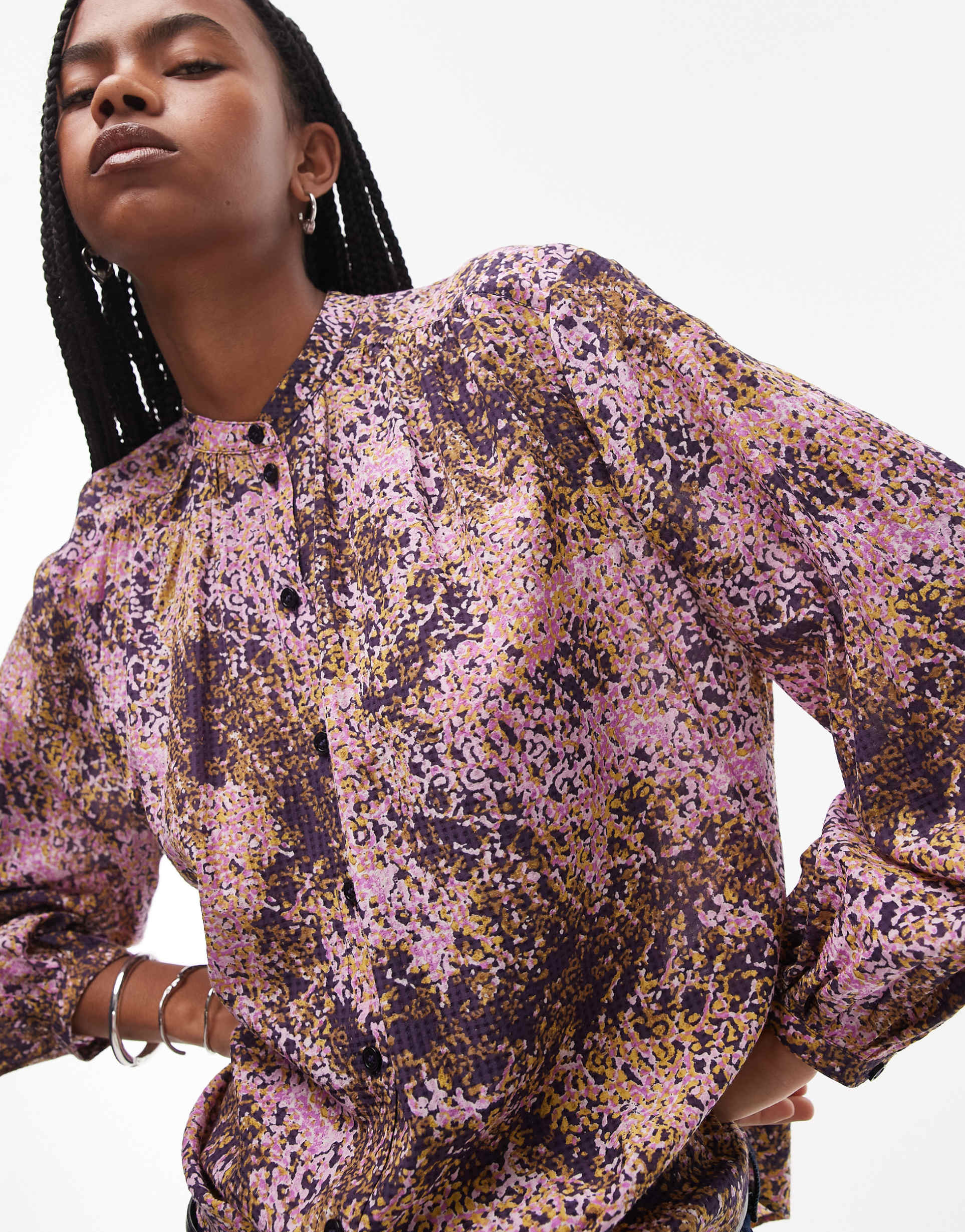 & other stories textured blouse in pink abstract print