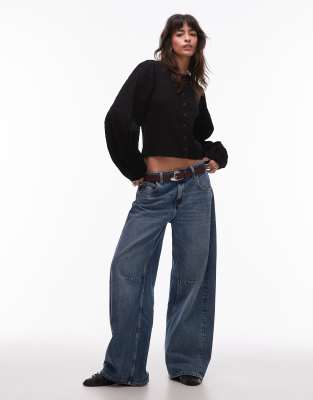 & Other Stories Textured Blouse With Button Front In Black