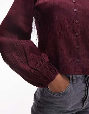 & Other Stories Textured Blouse With Button Front In Purple