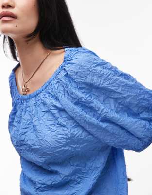 & Other Stories Textured Blouse With Puff Sleeves And Keyhole Tie Back
