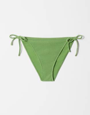 & Other Stories Textured Crinkle Side Tie Bikini Bottoms In Green