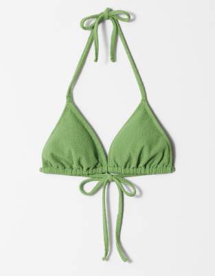 & Other Stories & Other Stories textured crinkle triangle bikini top with removeable padding in green