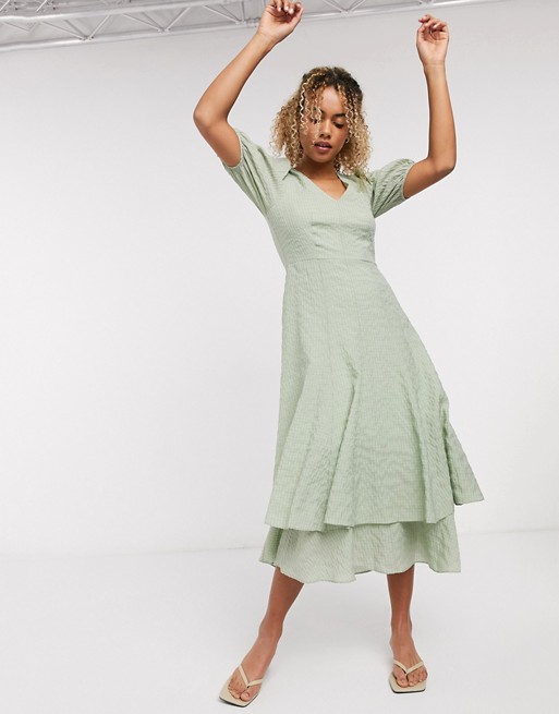 & Other Stories textured double skirt maxi dress in green