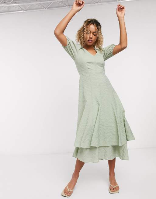 & Other Stories textured double skirt maxi dress in green | ASOS