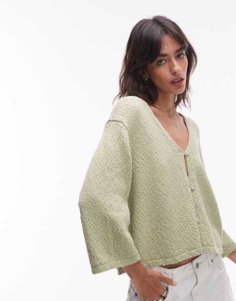 & Other Stories textured knit cardigan with one button in light green - view 1