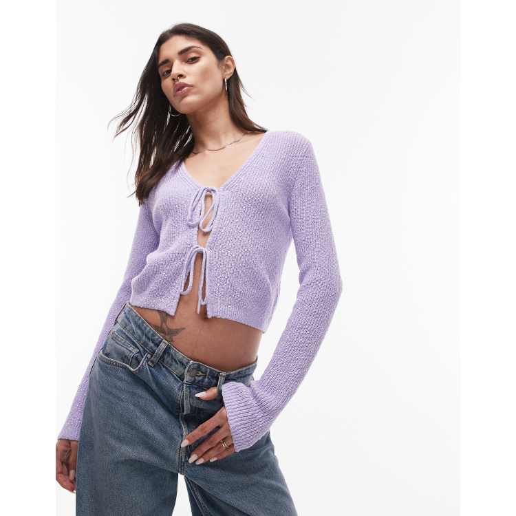 Other Stories textured knit cardigan with tie front in lilac