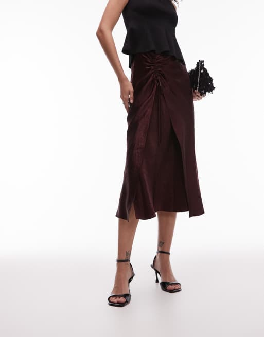 & Other Stories textured satin wrap skirt in brown, 2 of 5