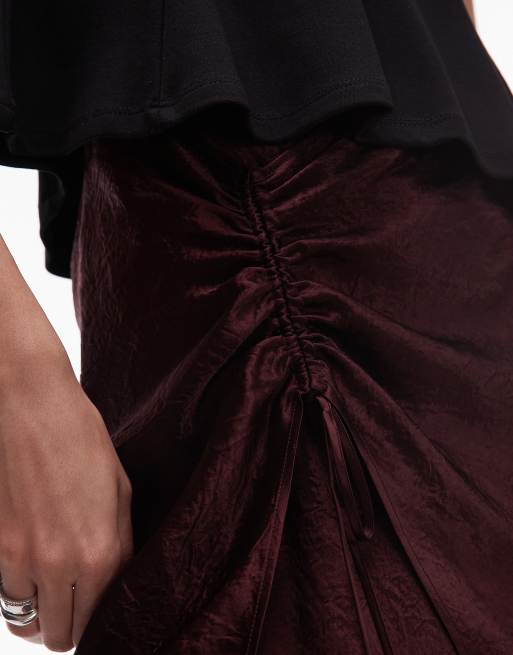 & Other Stories textured satin wrap skirt in brown, 3 of 5