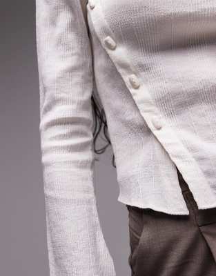 & OTHER STORIES TEXTURED SHEER LONG SLEEVE BLOUSE WITH ASYMMETRIC BUTTON FRONT 