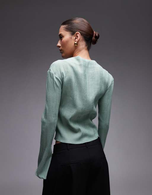 & Other Stories textured sheer long sleeve top with