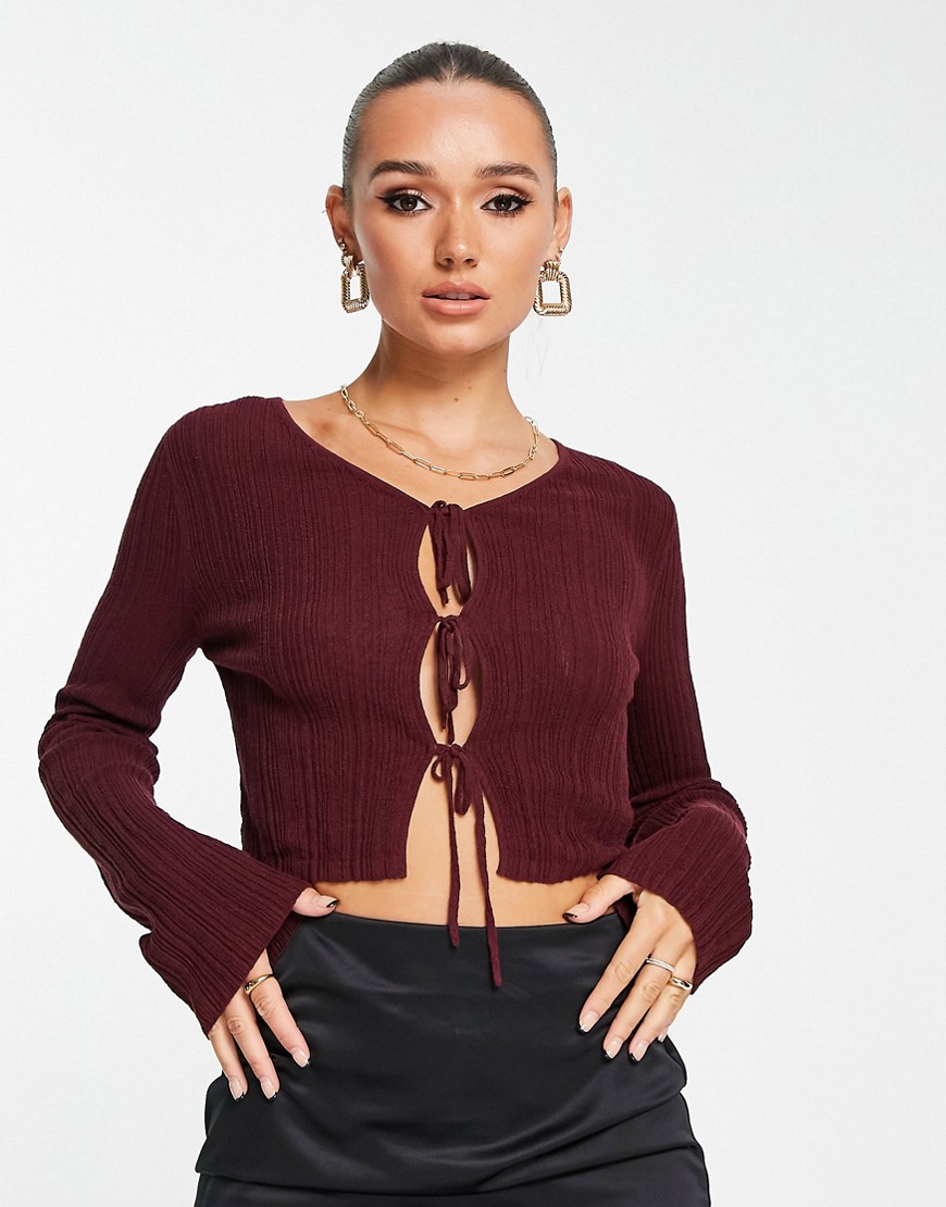 & Other Stories textured tie front cardigan in burgundy - part of a set