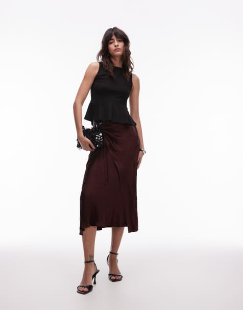 & Other Stories textures satin wrap skirt in brown