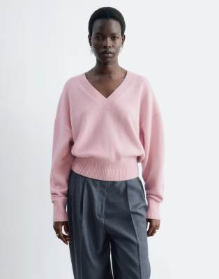 & Other Stories Thick Knit V Neck Sweater In Pink