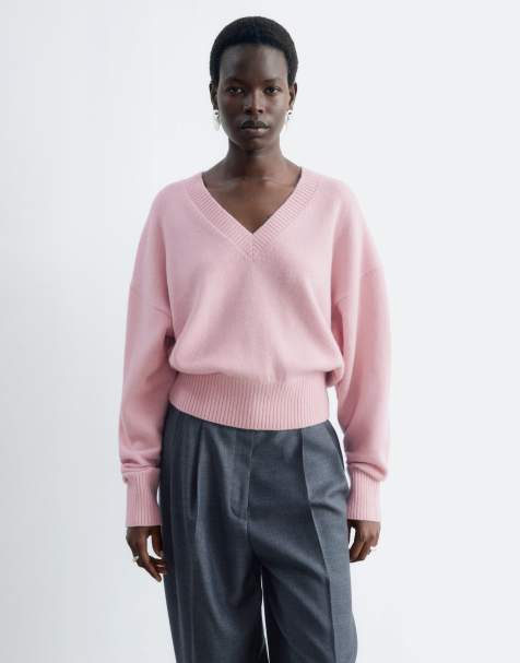 & Other Stories thick knit v neck sweater in pink - view 1