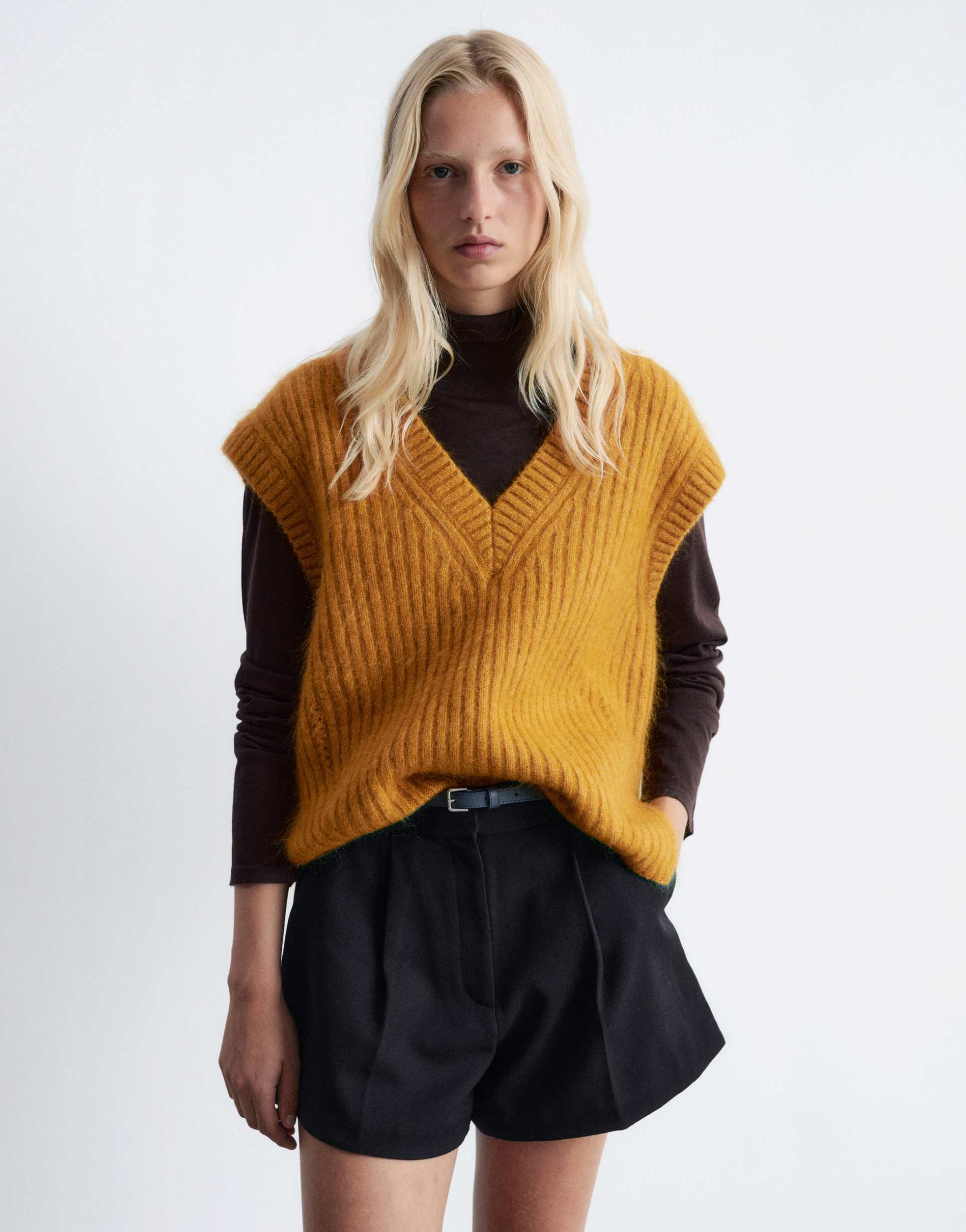 & other stories thread mohair knit v neck vest top in yellow olive