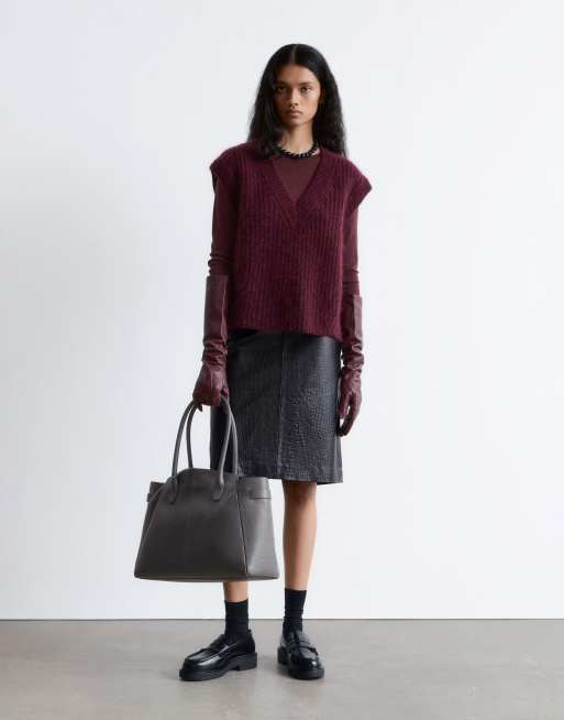 & Other Stories thread mohair knitted v neck vest in burgundy, 2 of 4