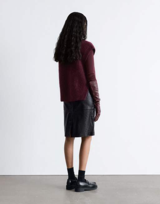 & Other Stories thread mohair knitted v neck vest in burgundy, 4 of 4