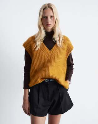 & Other Stories thread mohair knitted v neck vest top in yellow olive-Green