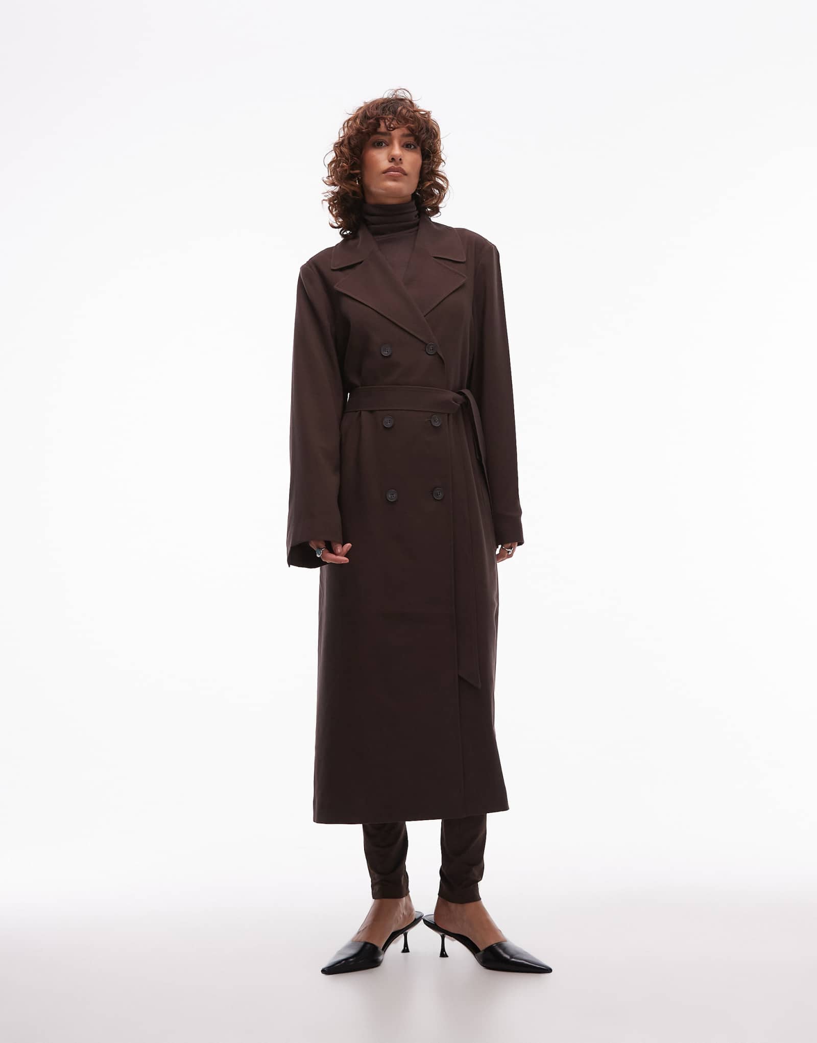 & Other Stories-тренч-пальто с поясом от midaxi темно-коричневого цвета