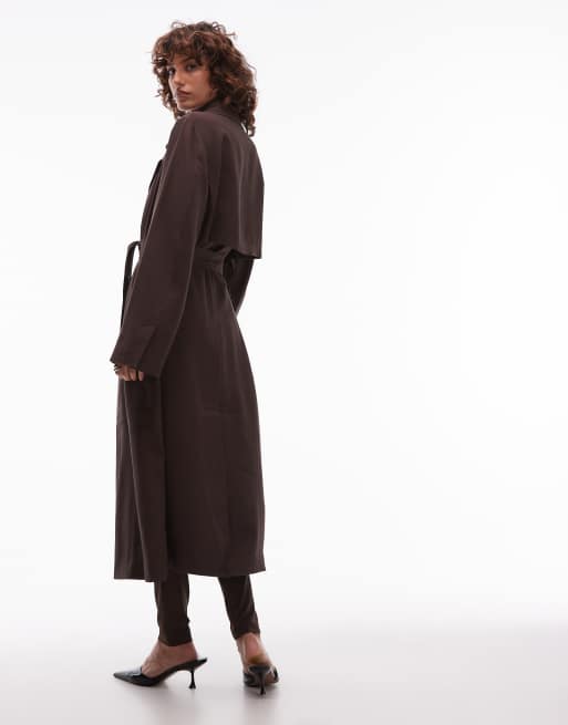 & Other Stories throw-on midaxi belted trench coat in dark brown, 3 of 4