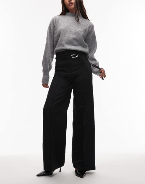 & Other Stories tie belt flared tailored pants in black - view 1