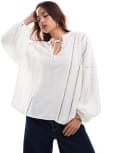 [Other Stories] & Other Stories tie collar embroidered volume sleeve blouse in off white XS Off white