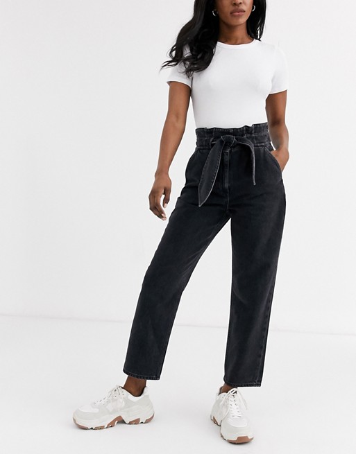 & Other Stories tie detail high-waist jeans in washed black