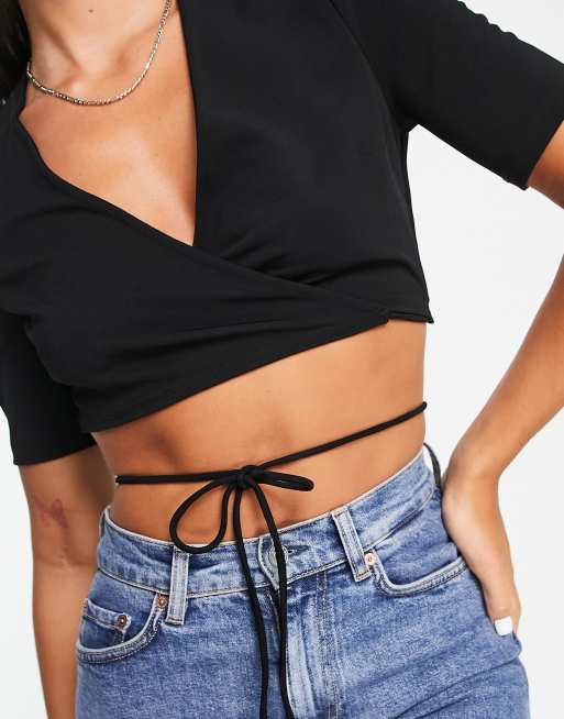 Short sleeve store black wrap top