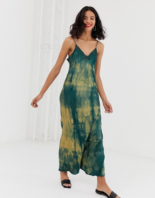 & Other Stories tie dye midi slip dress in green and yellow