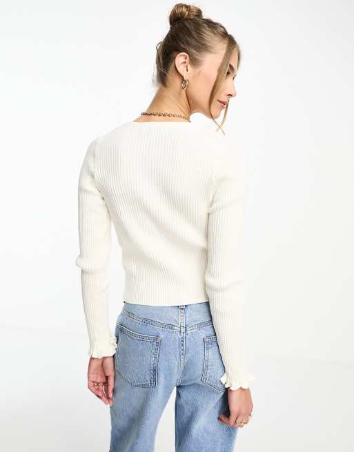 & Other Stories tie front frill sleeve cardigan in off white