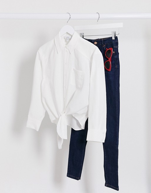 & Other Stories oversized tie front shirt in white