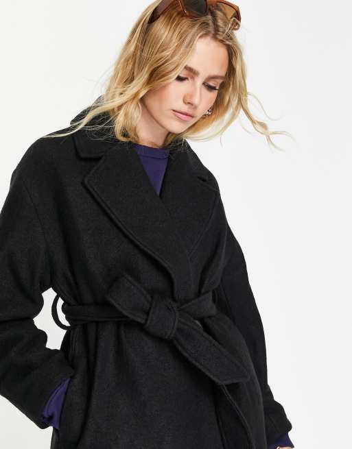 Other Stories tie waist midi coat in black