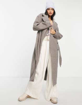 & Other Stories tie waist midi coat in mole