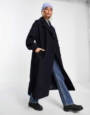 & Other Stories tie waist midi coat in navy