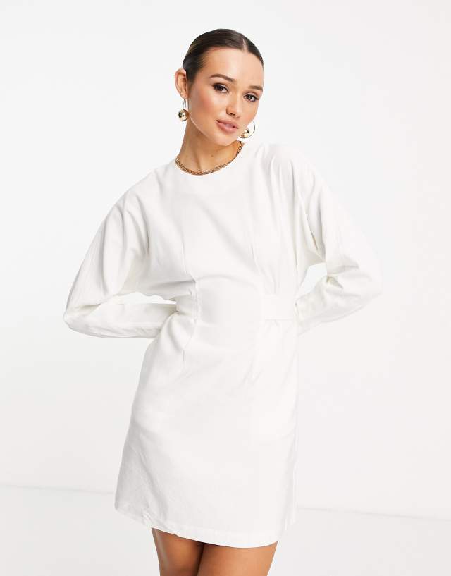 & Other Stories tie waist mini dress in off white - WHITE