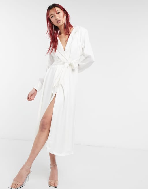  Other Stories tie waist shirt dress in off white