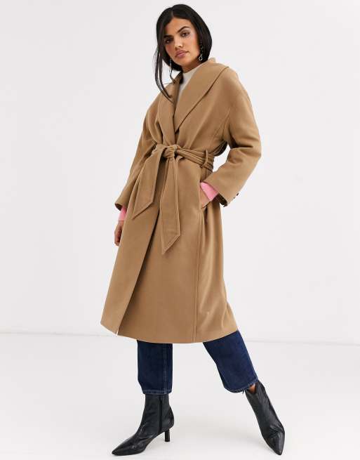 Other Stories tie waist wool coat in camel