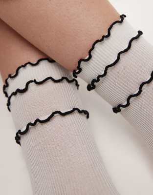 & Other Stories Tiered Ankle Socks With Black Trims In White