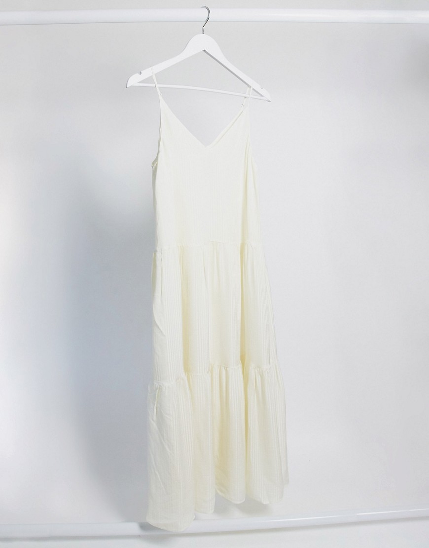 & Other Stories tiered cami midi dress in off-white-Cream