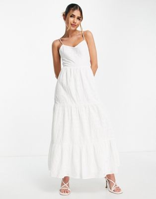 & Other Stories tiered embroidered maxi dress in white