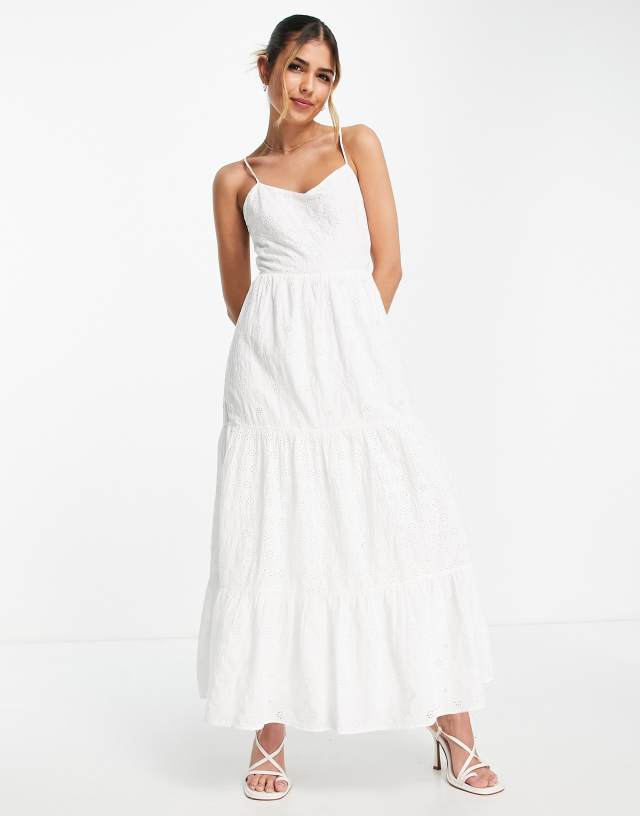 & Other Stories tiered embroidered maxi dress in white