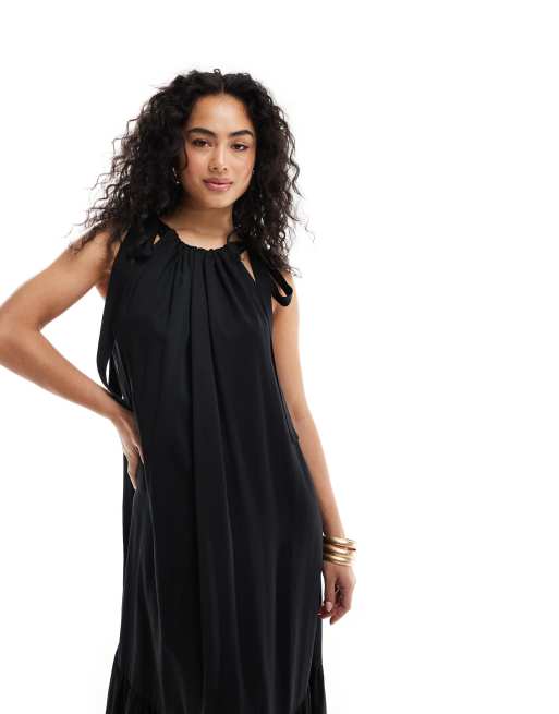 halter navy dress Navy Halter Neck Maxi Dress with Embroidered Detail main image 1