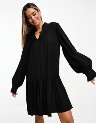 Other Stories &  Tiered Hem Mini Shirt Dress In Black