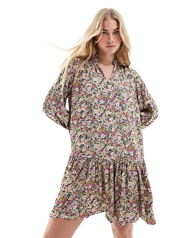 & Other Stories - tiered hem mini shirt dress in floral print
