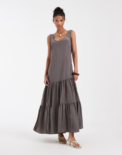 & Other Stories tiered maxi dress in charcoal gray - view 1