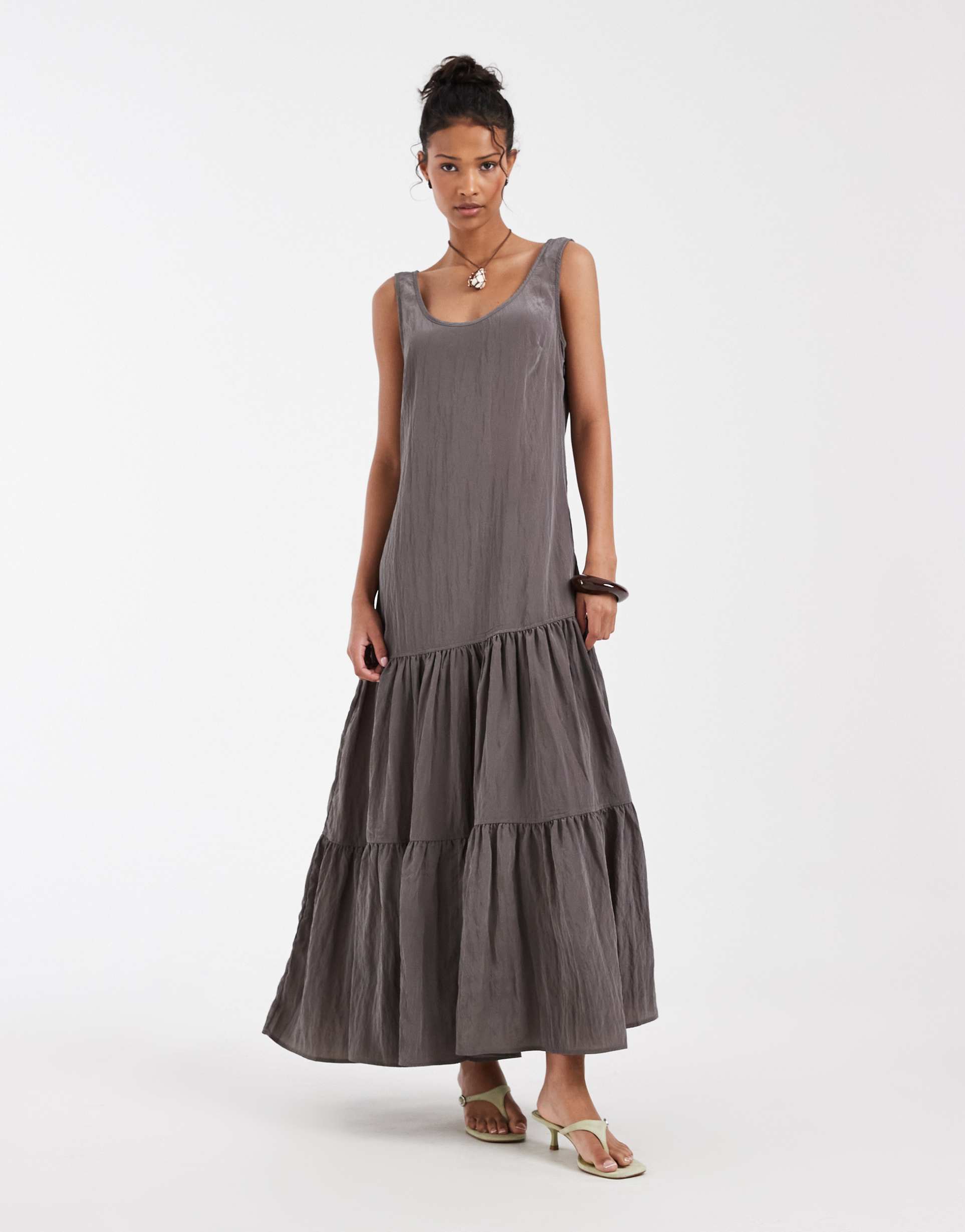 & other stories tiered maxi dress in charcoal gray