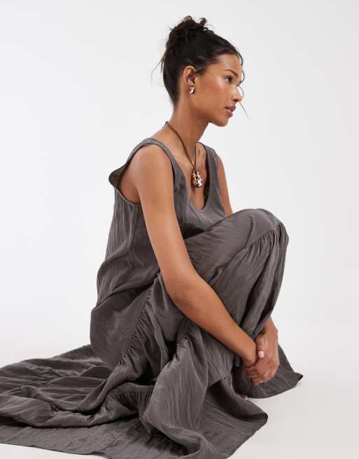 & Other Stories tiered maxi dress in charcoal gray, 2 of 4